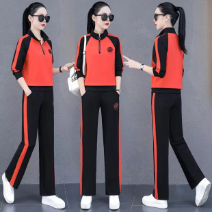 胖MM大码女装韩版时尚套装女士春秋新款洋气百搭休闲跑步服两件套