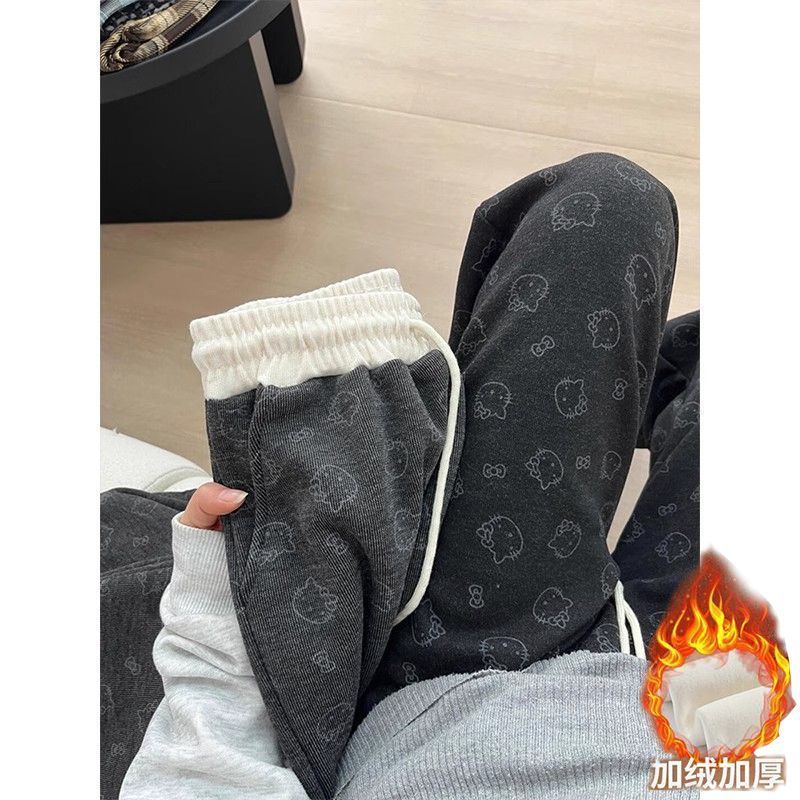 高腰宽松加绒糯米直筒阔腿裤女