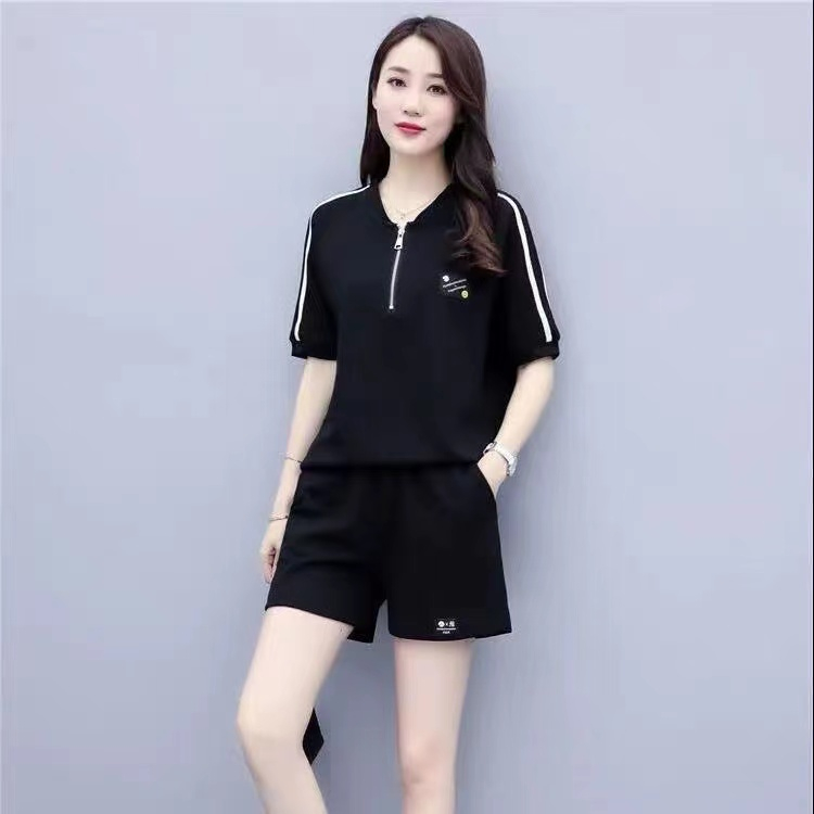 休闲套装女夏装2022新款时尚短袖短裤宽松大码跑步运动服两件套潮