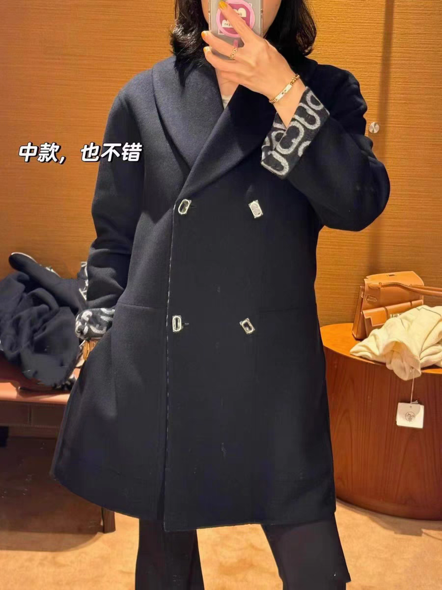 2025秋冬新款经典双面提花羊毛老花大衣中长款翻领羊绒外套