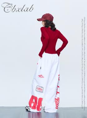 CBXLAB街舞潮牌摇滚机车撞色印花美式运动裤嘻哈个性跳舞休闲裤潮