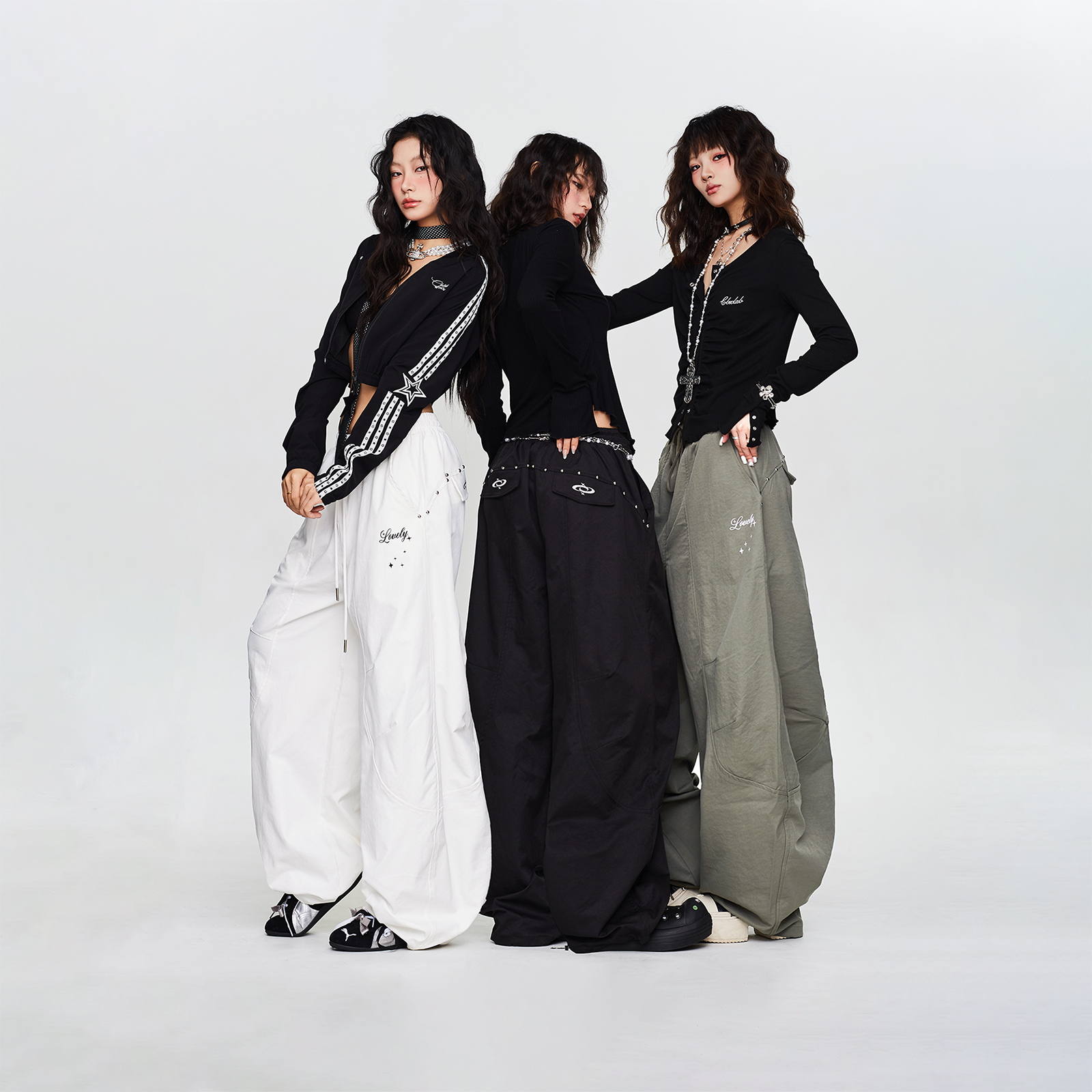 CBXLAB街舞潮牌铆钉辣妹修饰腿型爵士长裤个性百搭跳舞显瘦运动裤