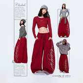 CBXLAB街舞潮牌枣红圣诞新年款 潮 宽松休闲裤 反光夹条嘻哈长裤 美式