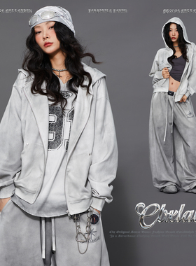 CBXLAB街舞潮牌暗黑脏染水洗套装哥特复古卫衣外套废土嘻哈运动裤