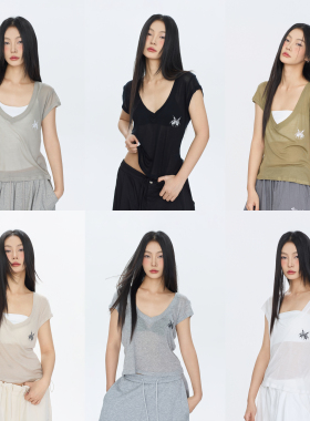 CBXLAB街舞潮牌简约V领辣妹显瘦软糯短袖爵士跳舞T恤kpop慵懒上衣