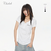 CBXLAB街舞潮牌早春褶皱修身 翻领性感跳舞亲肤上衣女 显瘦辣妹短袖