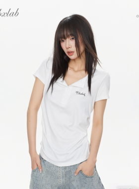 CBXLAB街舞潮牌早春褶皱修身显瘦辣妹短袖翻领性感跳舞亲肤上衣女