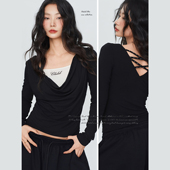 交叉绑带性感长袖 CBXLAB街舞潮牌黑色 流体荡领 慵懒感辣妹上衣女