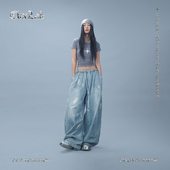 CBXLAB街舞潮牌蓝色烫银嘻哈牛仔长裤 爵士复古跳舞休闲裤 夏季 薄款