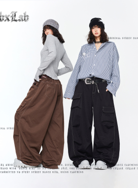 CBXLAB街舞潮牌明线速干嘻哈工装长裤美式街头辣妹爵士宽松运动裤