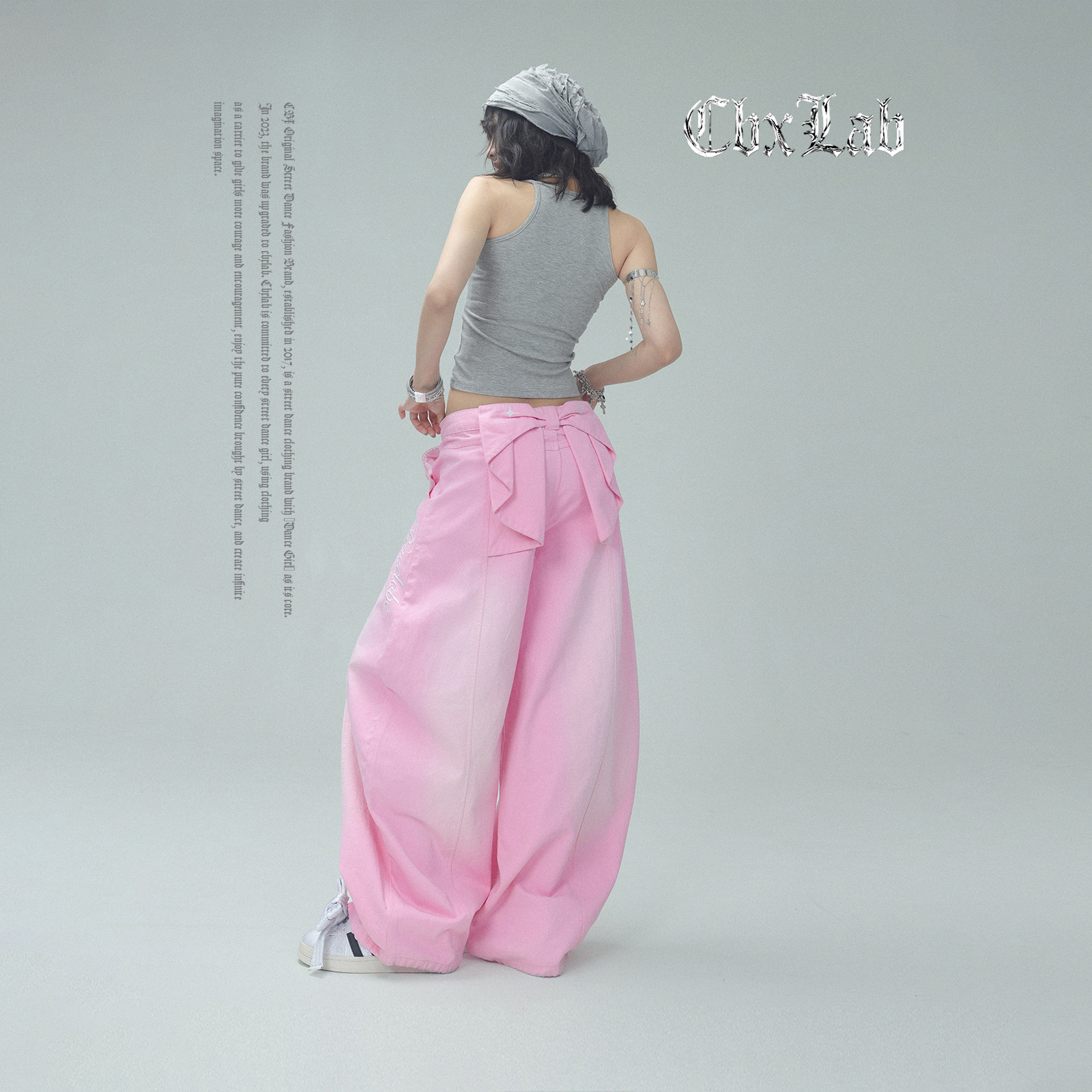 CBXLAB街舞潮牌粉色立体蝴蝶结纯棉牛仔长裤粉嫩梦幻感爵士休闲裤