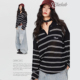辣妹长袖 CBXLAB街舞潮牌 上衣 黑白条纹罩衫 美式 会呼吸 条纹罩衫