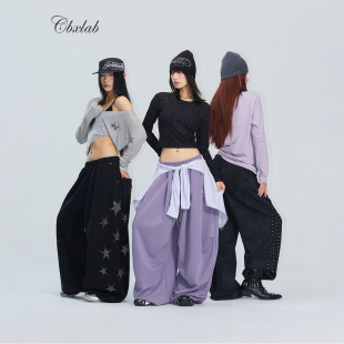 CBXLAB街舞潮牌秋季高街嘻哈套装宽松跳舞运动裤美式辣妹爵士长袖