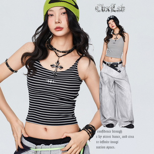 CBXLAB街舞潮牌条纹辣妹自带胸垫吊带性感爵士亲肤运动背心内搭女