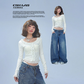 CBXLAB街舞潮牌蕾丝花边柔软亲肤修身 长袖 kpop辣妹爵士跳舞上衣女