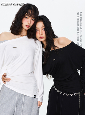 CBXLAB街舞潮牌斜肩微宽松瘦腰显瘦慵懒长袖爵士辣妹简约压褶上衣