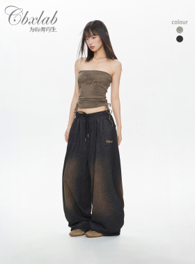 CBXLAB街舞潮牌复古做旧水洗春夏薄款运动长裤嘻哈美式街头休闲裤