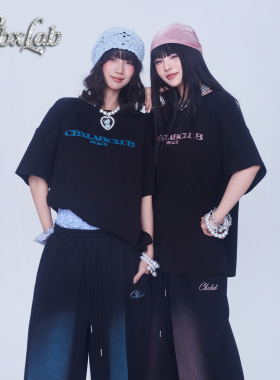 CBXLAB街舞潮牌水洗做旧美式套装显瘦A字型嘻哈运动裤亲肤宽松T恤