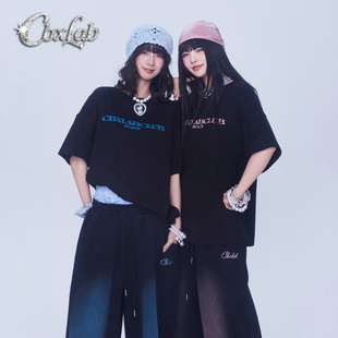 CBXLAB街舞潮牌水洗做旧美式套装显瘦A字型嘻哈运动裤亲肤宽松T恤