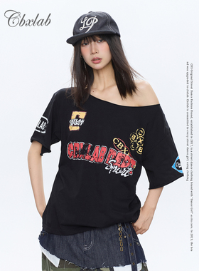 CBXLAB街舞潮牌黑色毛边机车复古纯棉嘻哈T恤美式街头爵士短袖潮