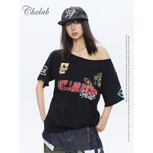 CBXLAB街舞潮牌黑色毛边机车复古纯棉嘻哈T恤美式街头爵士短袖潮