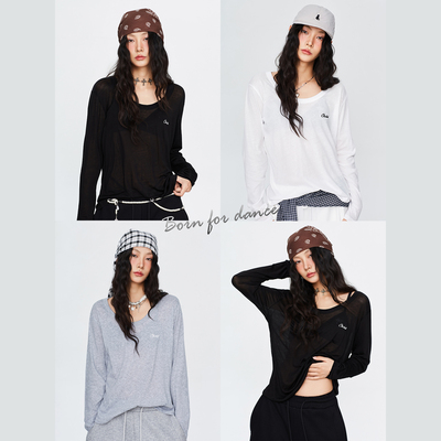 CBXLAB街舞潮牌微透朦胧感辣妹慵懒长袖爵士跳舞微宽松显瘦上衣潮