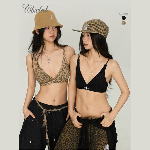 CBXLAB街舞潮牌高街性感豹纹辣妹比基尼手写印花云感运动内衣背心