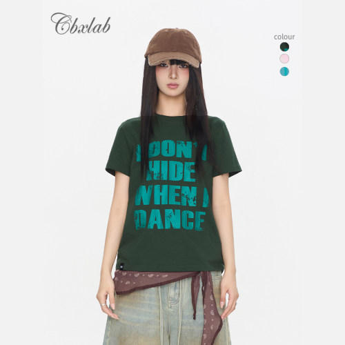CBXLAB街舞潮牌夏季纯棉正肩显瘦嘻哈T恤美式复古街头辣妹短袖潮