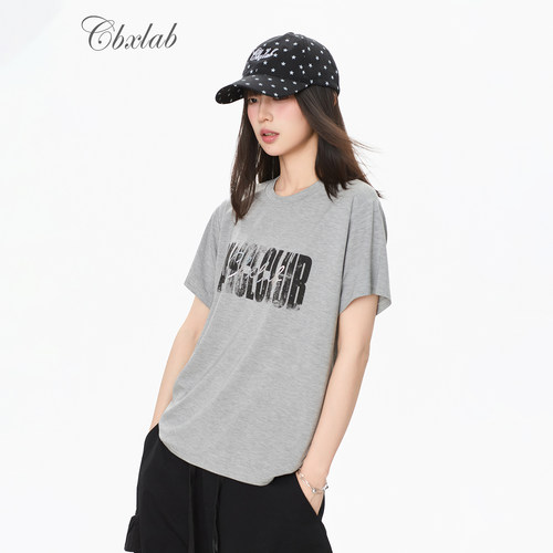 CBXLAB街舞潮牌复古印花oversize短袖美式街头辣妹慵懒落肩上衣女