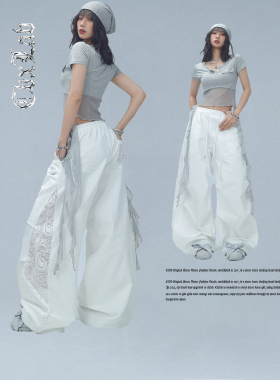 CBXLAB街舞潮牌美式速干蕾丝拼接爵士运动长裤嘻哈甜酷辣妹休闲裤