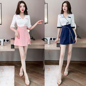 短款 拼接低领中袖 连衣裙两件套沐足养生水疗上班服 新款 2024秋冬季