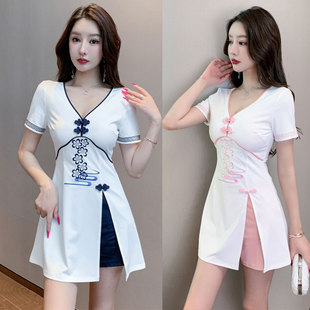 夜场女装2023夏新款性感露背收腰连衣裙两件套酒店足疗技师工作服