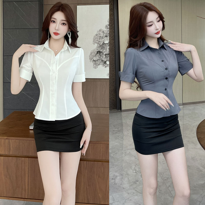 酒店工作服制服2026春季薄款减龄修身遮肚足疗足浴店衬衣两件套女