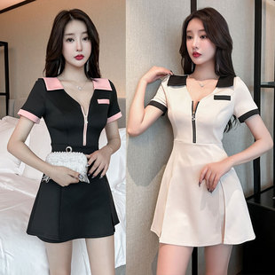 美容院工作服2023新款夏季拉链连衣裙两件套足疗桑拿养生馆技师服