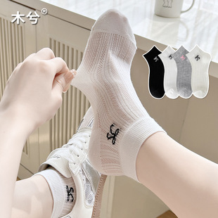 清仓 薄款 满8元 袜子女短袜夏季 刺绣蝴蝶结短筒麦穗镂空 包邮