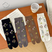 分趾袜子女中筒袜ins潮可爱花朵脚趾拇指木屐袜女士猪蹄鞋 羊蹄袜