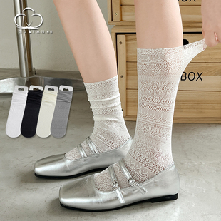 清仓 薄款 满8元 袜子女夏季 小腿袜镂空花朵长筒袜女士长袜 包邮