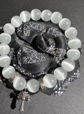 黄铜2026新款十字架白色猫眼石手链手串男女情侣高级感轻奢风手饰