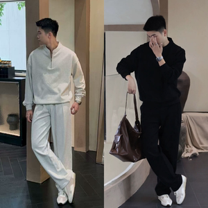 韩系潮牌秋季半拉链运动套头卫衣休闲裤套装男女同款百搭一整套潮