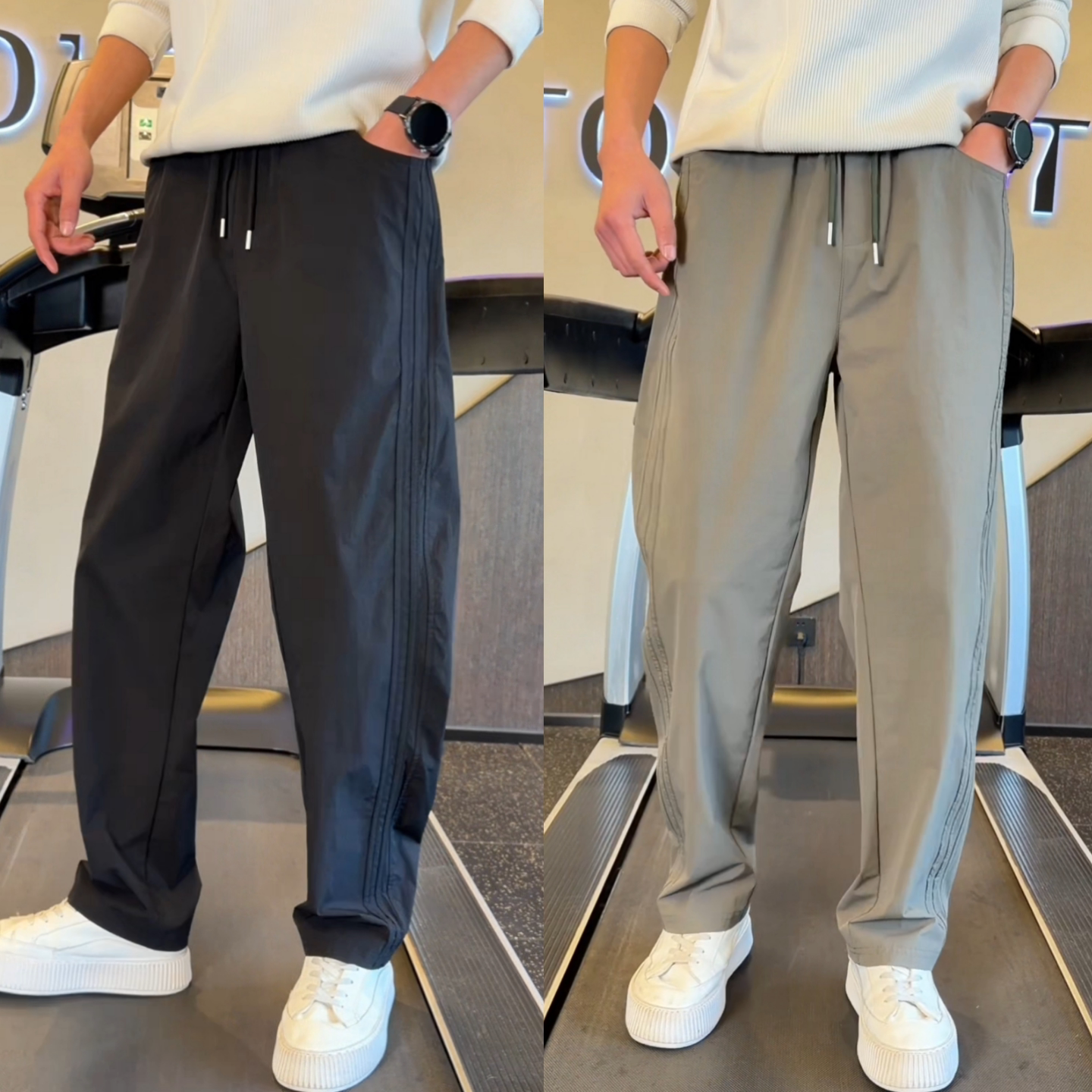 春季新款男士运动风直筒休闲裤透气系绳松紧腰潮流个性百搭款长裤