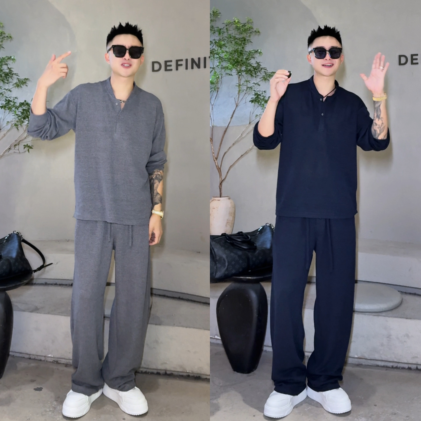 春季男士老钱风亨利领轻奢套装