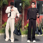 秋季新品百搭男士套装时尚新款潮流设计小众个性夹克腰带垂感长裤