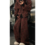 冬季新品美式复古设计感撞色提花设计百搭连帽卫衣阔腿裤男士套装