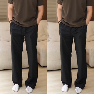 春季新款简约休闲风男士黑色直筒长裤男款裤子抽绳日常通勤休闲裤