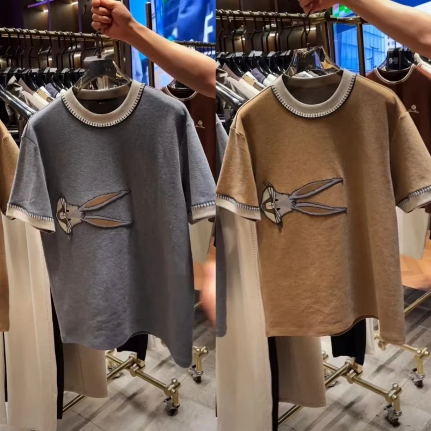 2026年春季新款休闲风卡通兔子短袖T恤男士撞色拼接圆领套头上衣