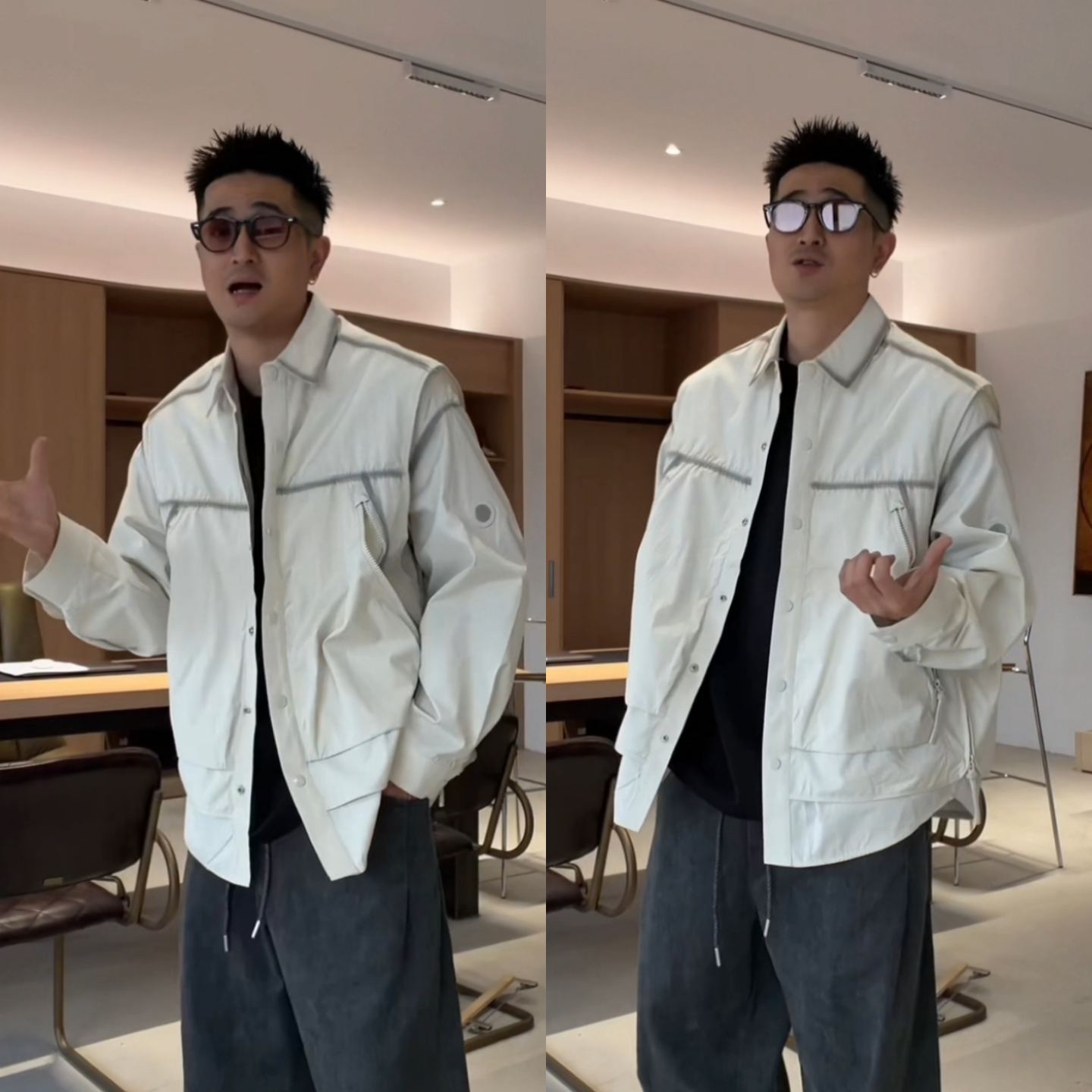 秋季重工拼接描边个性假两件夹克