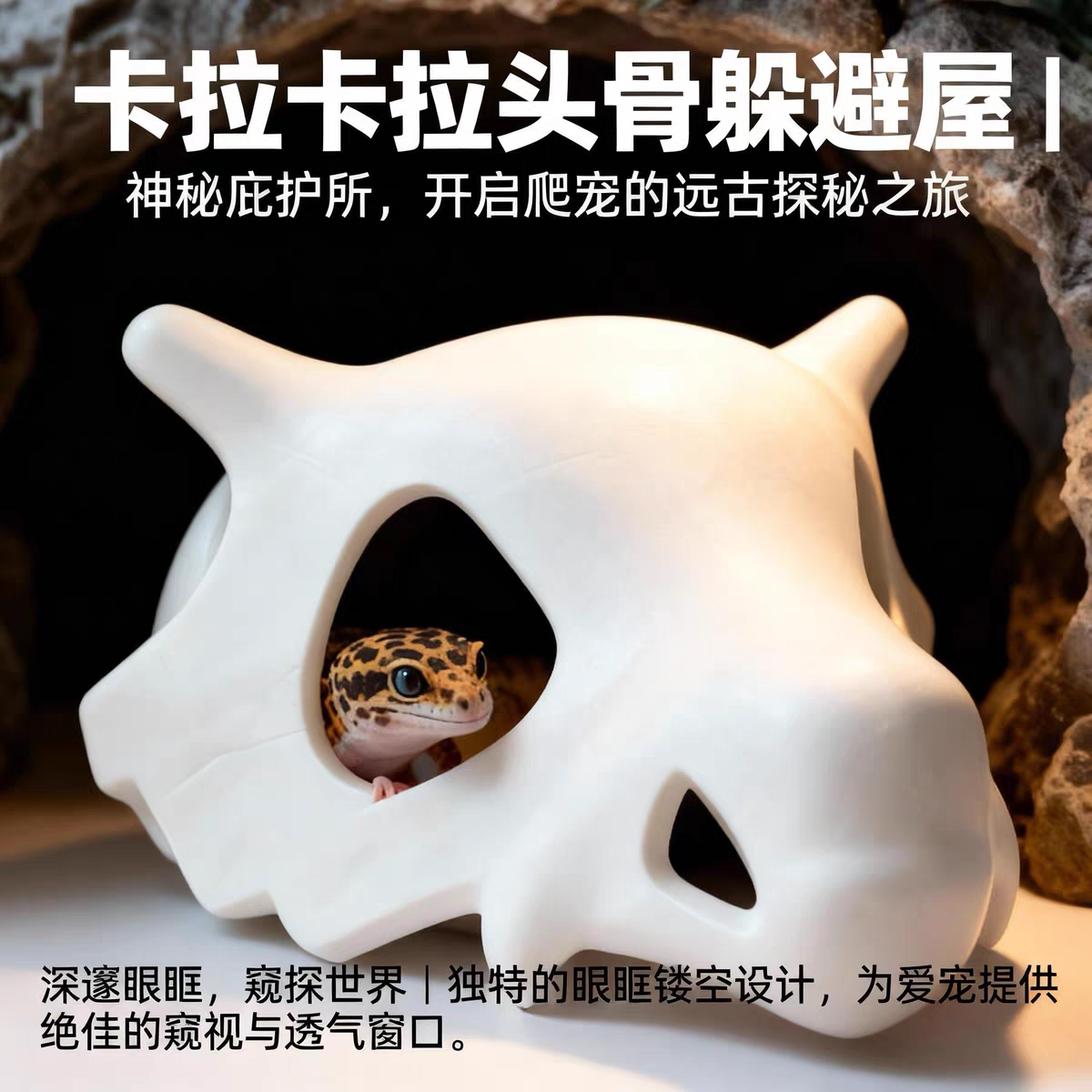 爬宠饲养缸躲避屋鱼缸造景爬宠蜥蜴守宫鬃狮创意头骨躲避造景装饰