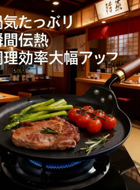 日本进口EGK无涂层平底煎锅家用煎蛋煎饼锅牛排煎锅通用炉灶铁锅