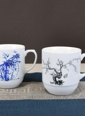 无盖家用水杯景德镇陶瓷茶杯棋牌室杯子办公室杯会议杯中式马克杯