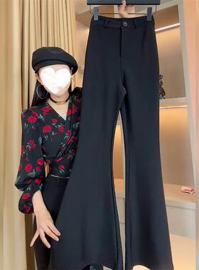 喇叭裤女夏季薄款黑色裤子高腰显瘦拖地裤垂感休闲超模长裤西装裤